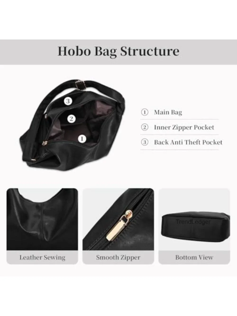 Soft Vegan Leather Hobo Crossbody Bag Slouchy Shoulder Handbag Adjustable Strap